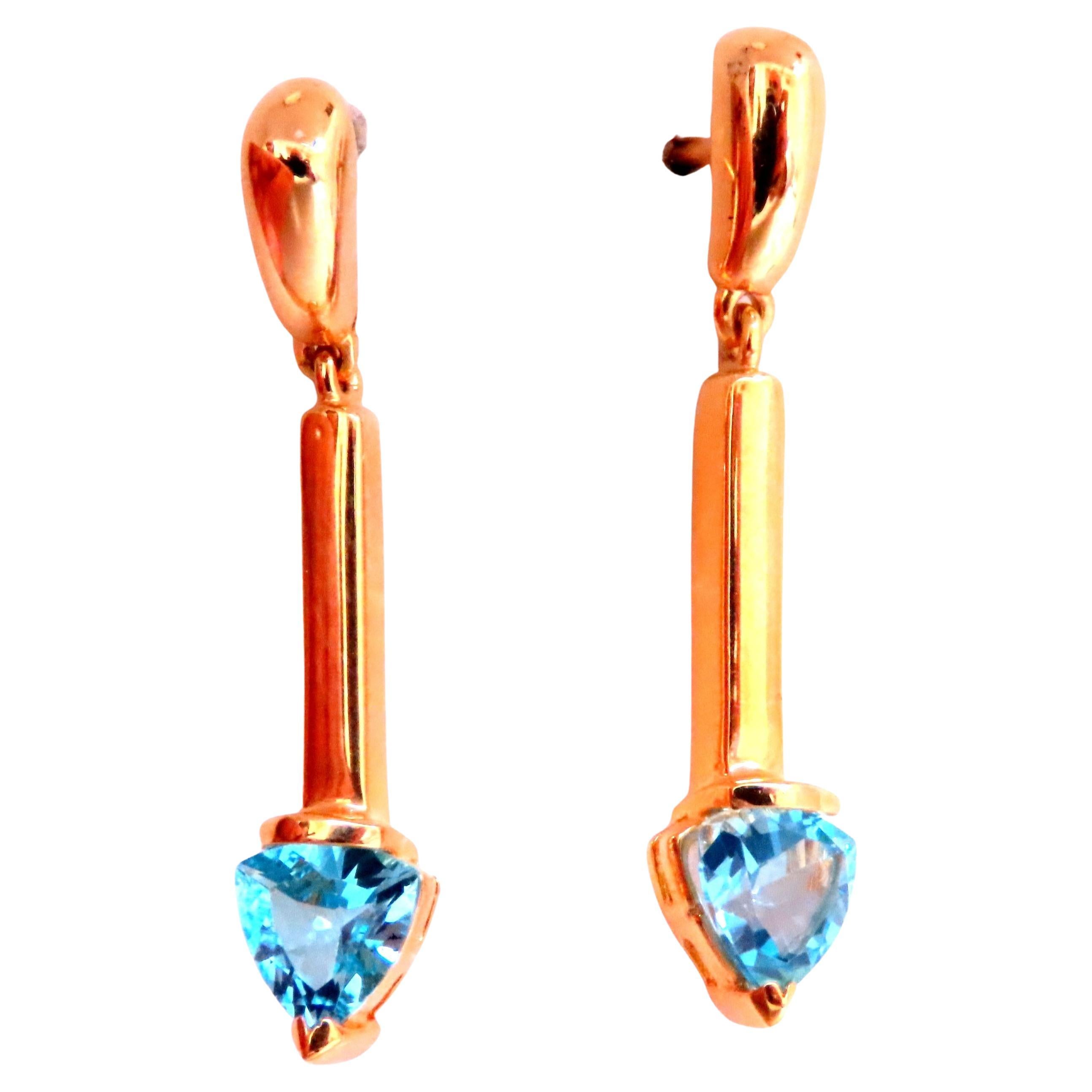 Pendientes Colgantes de Topacio Azul Suizo Trillante Natural Oro de 14kt 12617