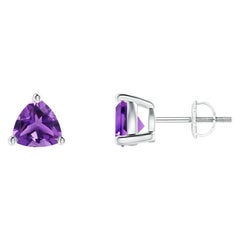 Natural Trillion 1.4ct Amethyst Stud Earrings in Platinum