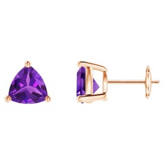 Natürliche Trillion 2.2 Karat Amethyst-Ohrstecker aus 14K Roségold