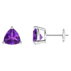 Natural Trillion 2.2ct Amethyst Stud Earrings in 14K White Gold