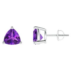 Natural Trillion 2.2ct Amethyst Stud Earrings in Platinum