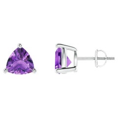 Natural Trillion 2.2ct Amethyst Stud Earrings in Platinum