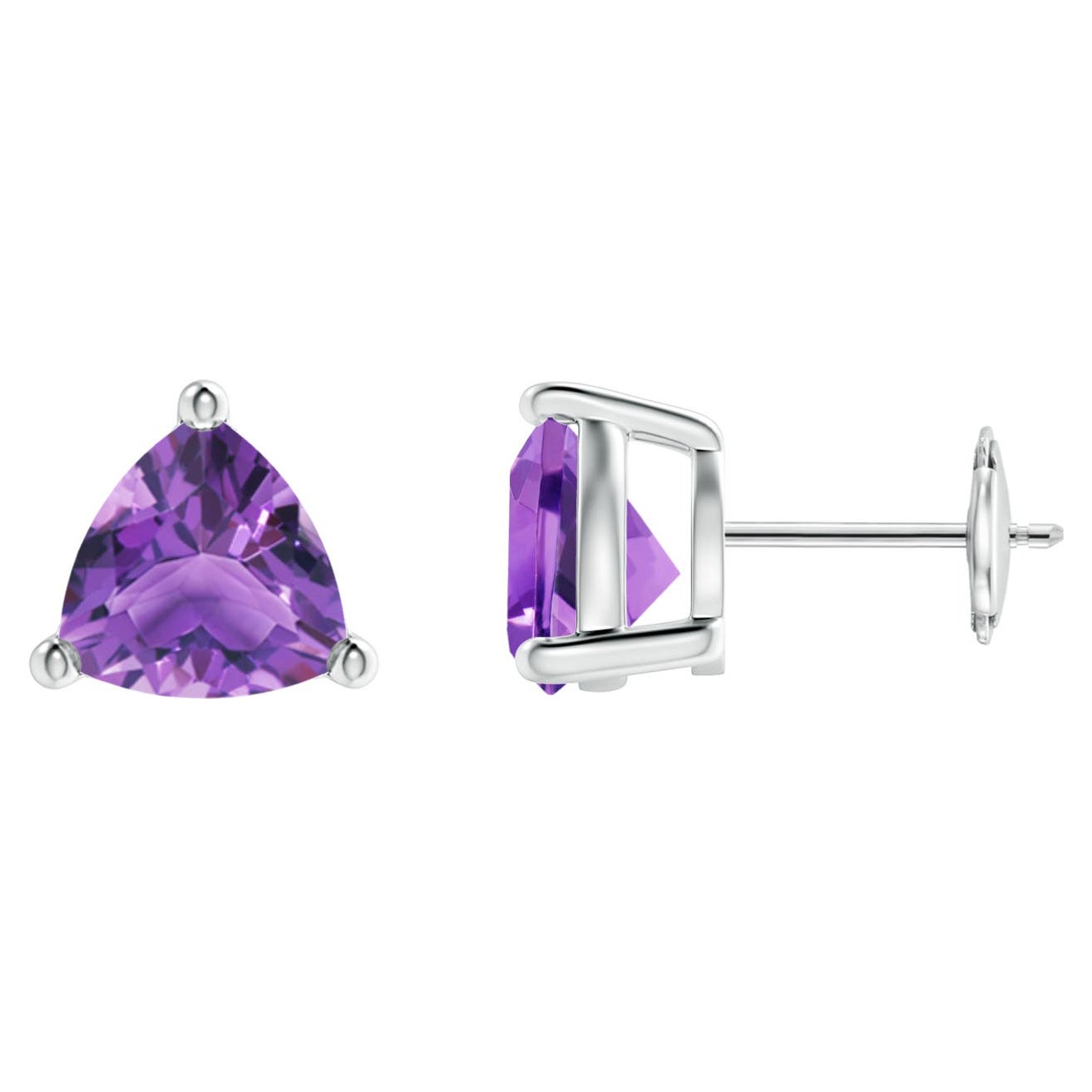 Natürliche Trillion 3,2 Karat Amethyst-Ohrstecker aus 14K Weißgold