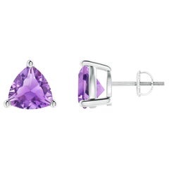 Natural Trillion 3.2ct Amethyst Stud Earrings in Platinum