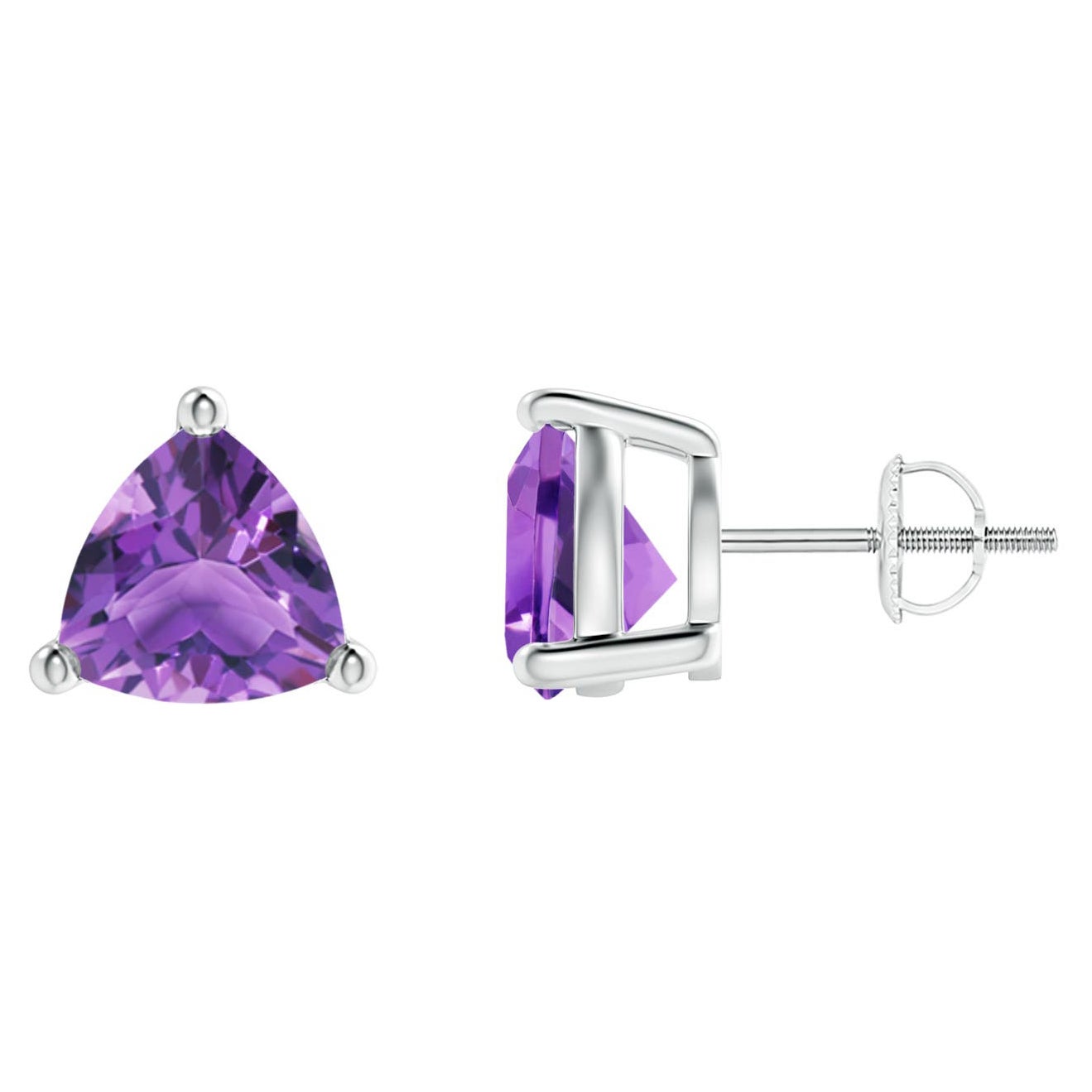 Natural Trillion 3.2ct Amethyst Stud Earrings in Platinum For Sale