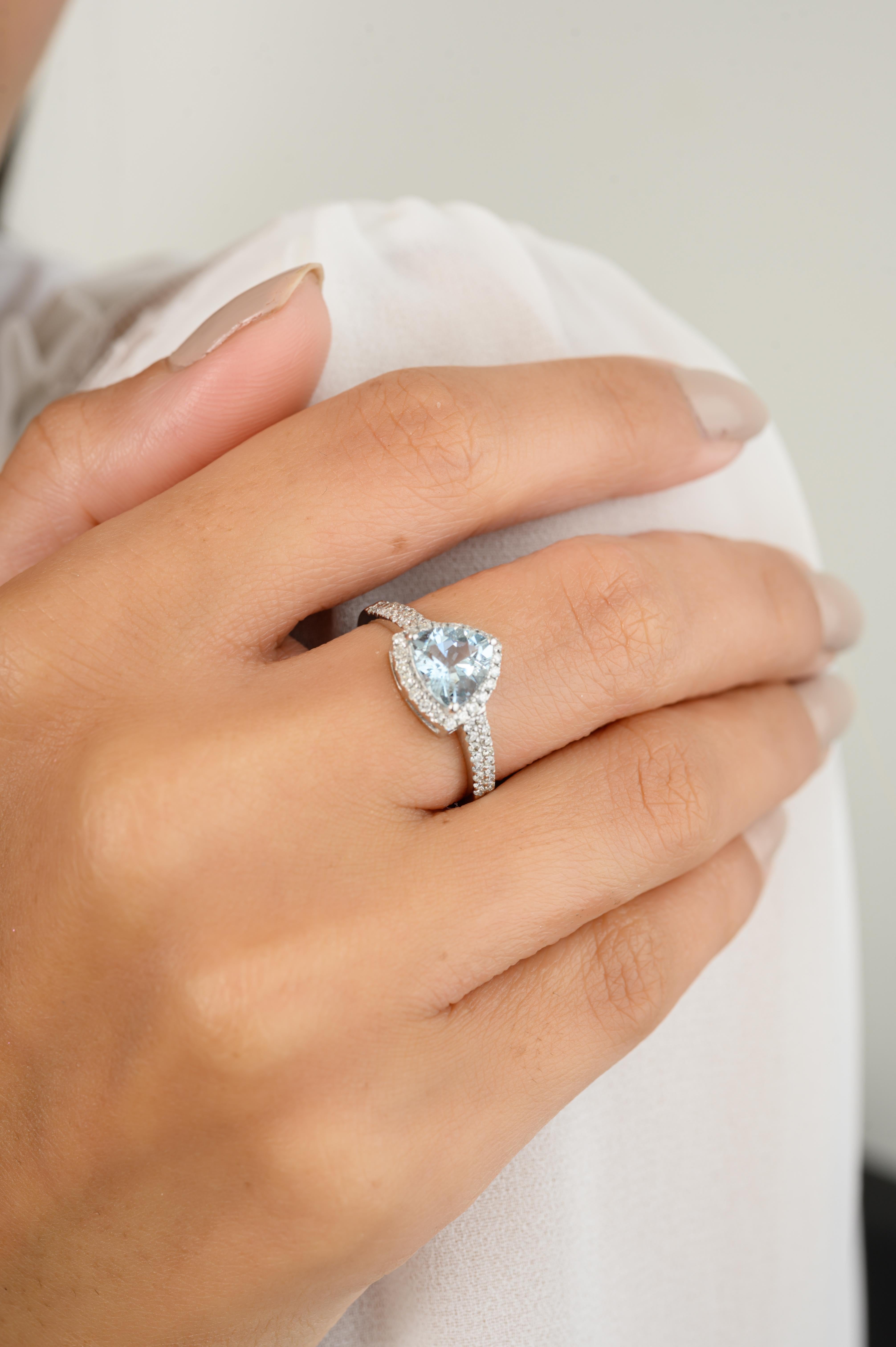 For Sale:  Natural Trillion Aquamarine Diamond Engagement Ring in 18k Solid White Gold 6