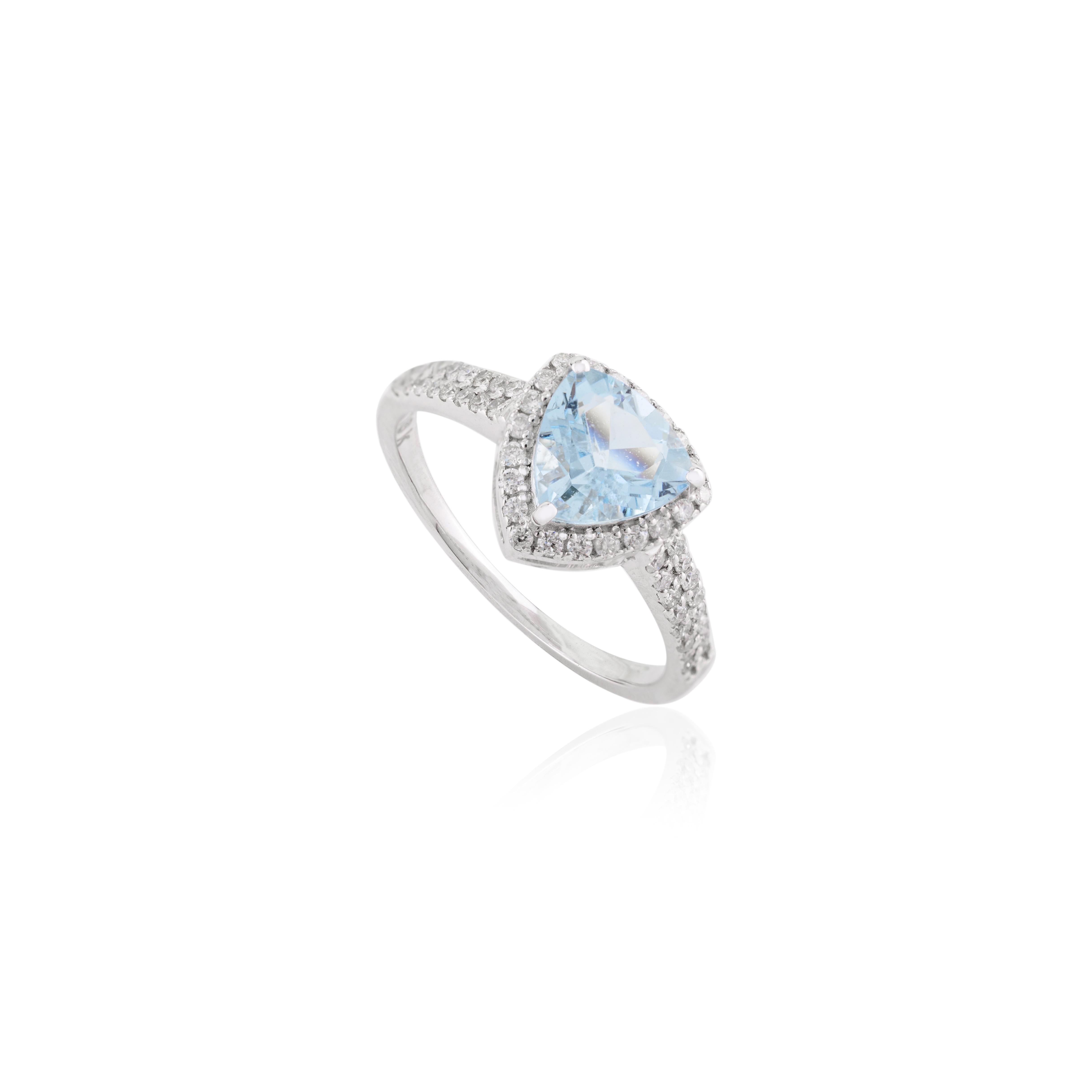 For Sale:  Natural Trillion Aquamarine Diamond Engagement Ring in 18k Solid White Gold 7