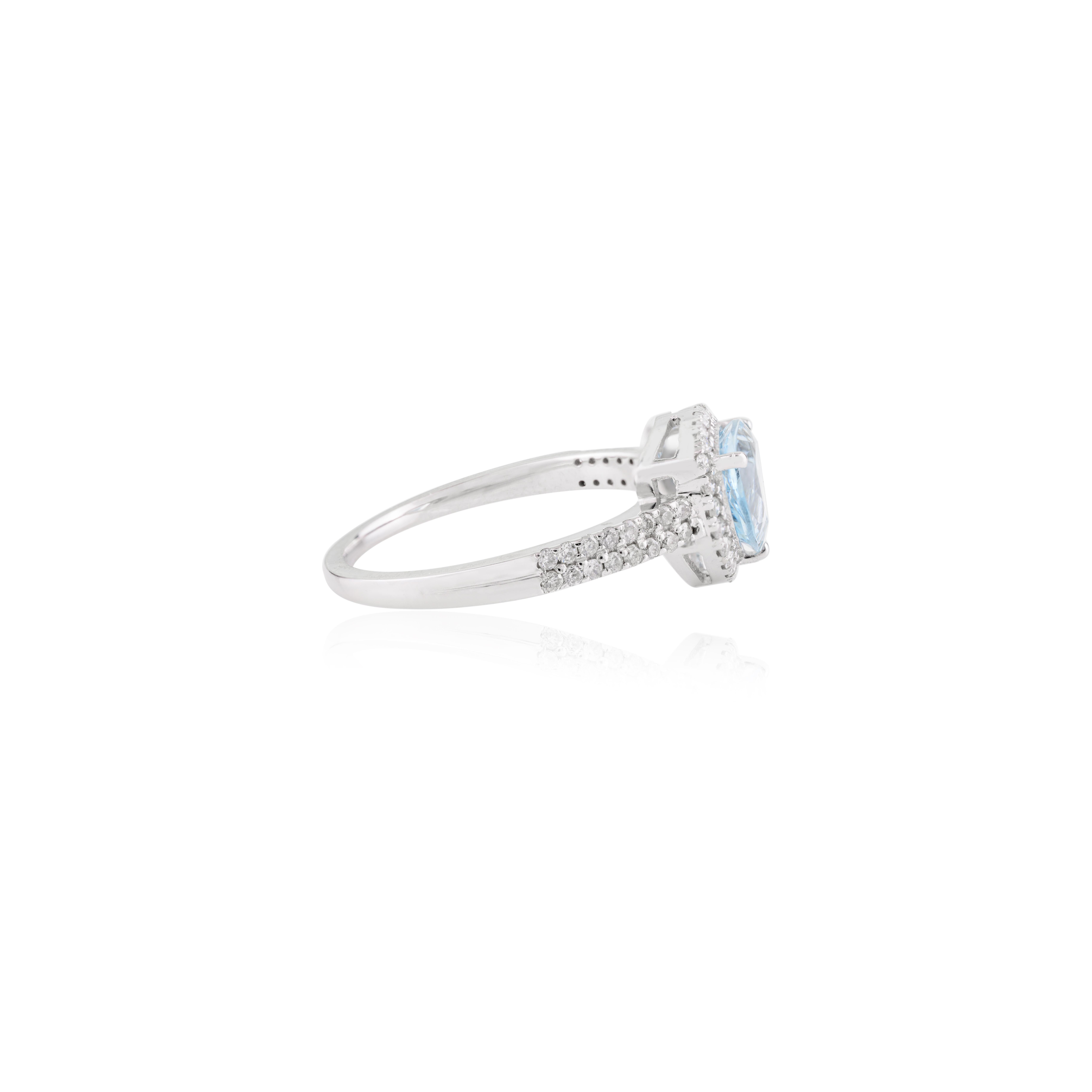 For Sale:  Natural Trillion Aquamarine Diamond Engagement Ring in 18k Solid White Gold 9
