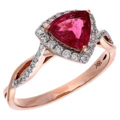 Natural trillion cut tourmaline 0.76cts & diamond 0.26cts ring in 18k gold