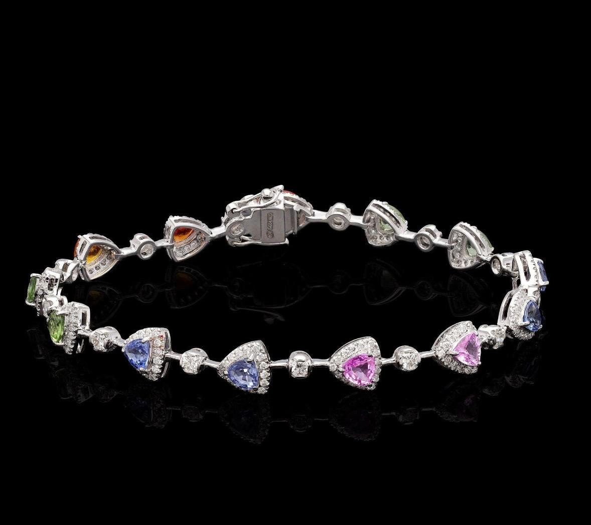 Pulsera de diamantes con zafiro trillón natural en oro de 18 quilates Corte Asscher en venta