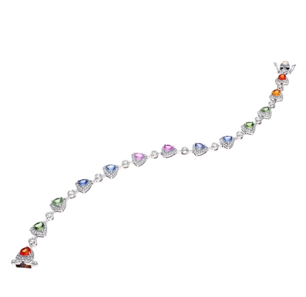 De las mujeres Pulsera de diamantes con zafiro trillón natural en oro de 18 quilates en venta