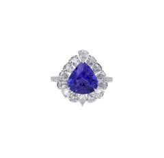 Natural Trillion Tanzanite & Diamond Ring in 18k Gold