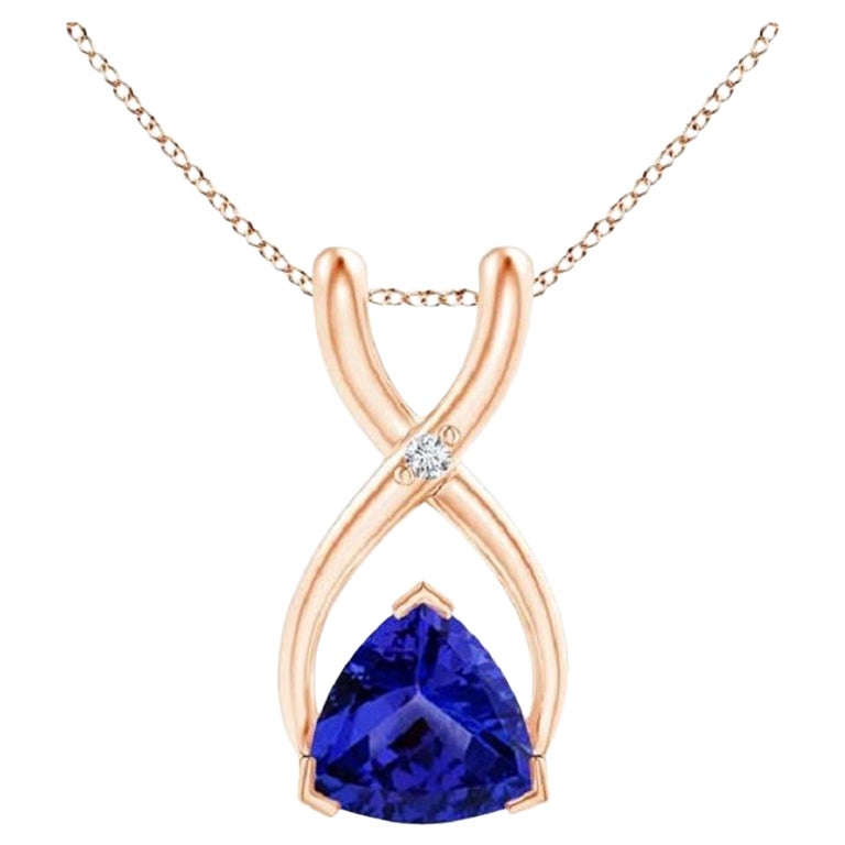 Ciondolo a forma di trilione di tanzanite naturale con diamante in oro rosa 14 carati