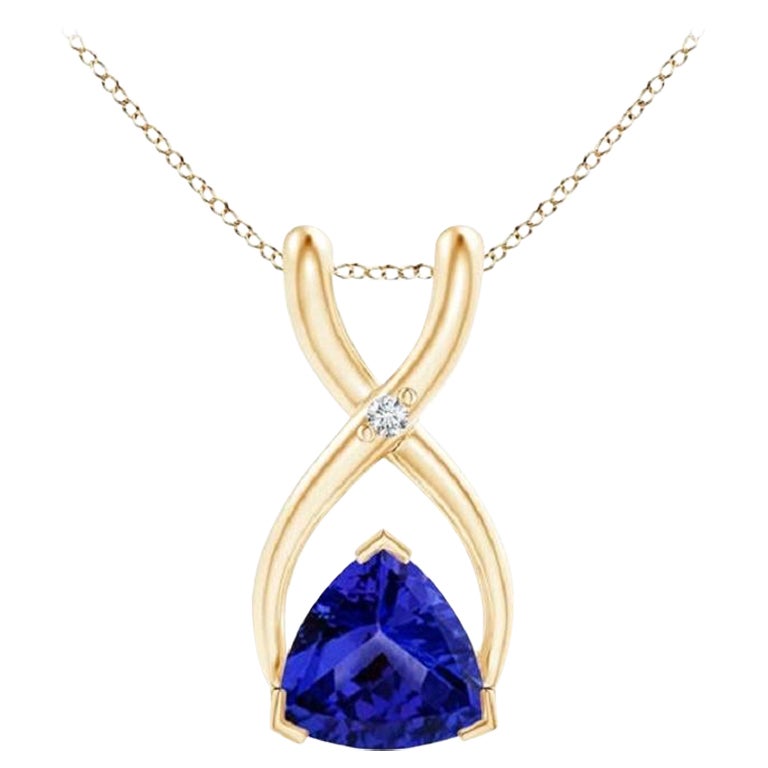 Ciondolo a forma di trilione di tanzanite naturale con diamante in oro giallo 14 carati