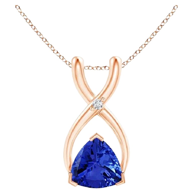 Ciondolo a forma di trilione di tanzanite naturale con diamante in oro rosa 18 carati