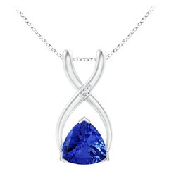 Ciondolo a forma di trilione naturale di tanzanite con diamante in oro bianco 18 carati