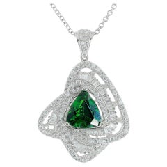 Natural Tsavorite 3.19 carats set in 18K White Gold Pendant with 1.59 carats Dia