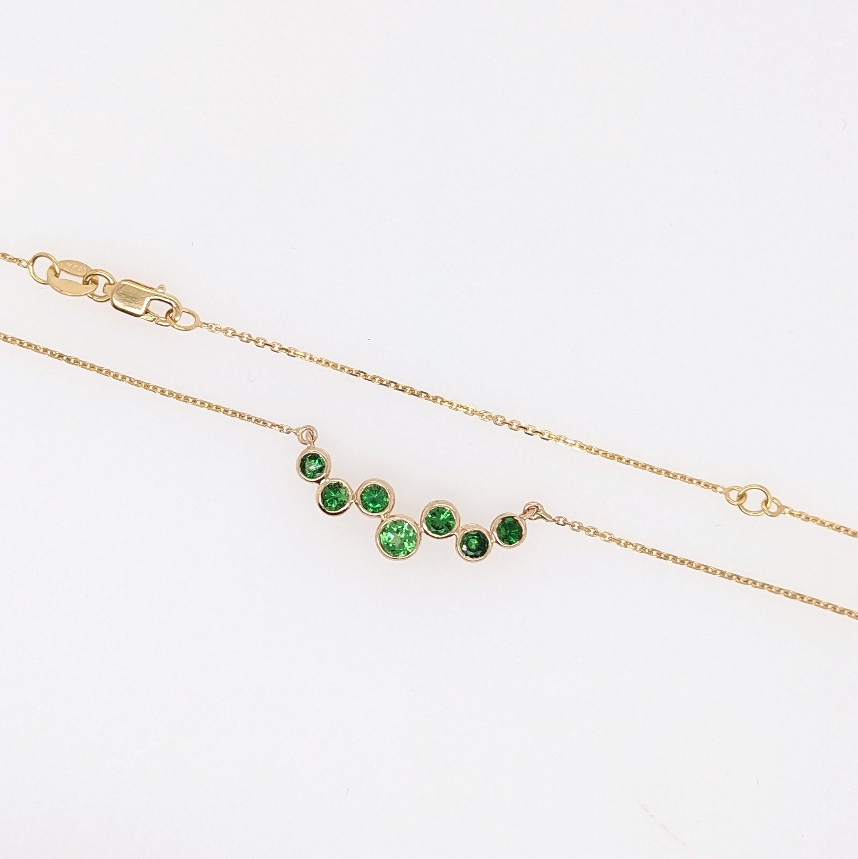 Round Cut Natural Tsavorite Garnet Pendant Necklace in Solid 14K Yellow Gold For Sale