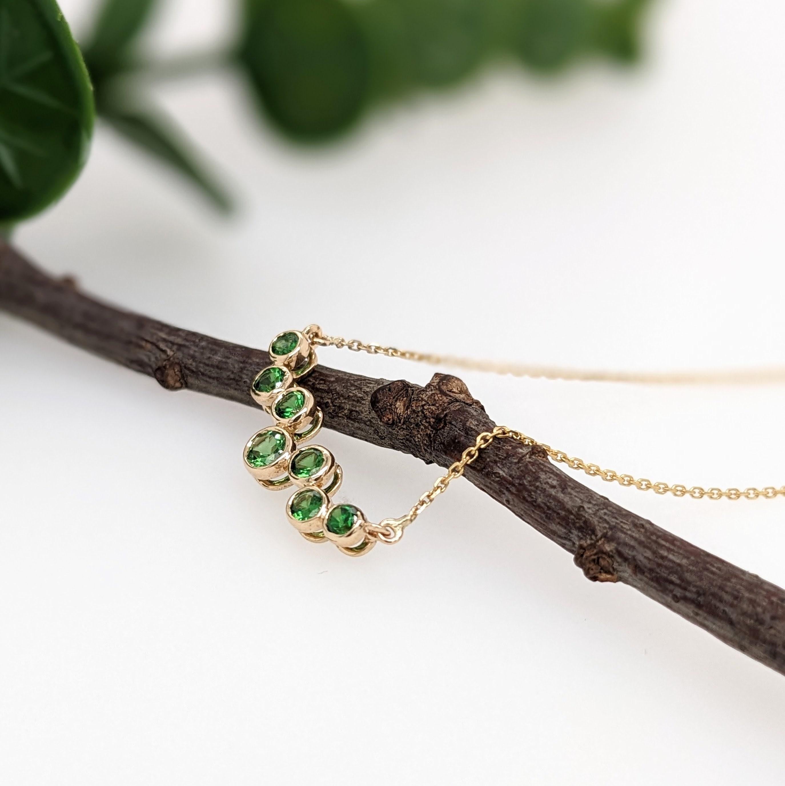 Women's Natural Tsavorite Garnet Pendant Necklace in Solid 14K Yellow Gold For Sale