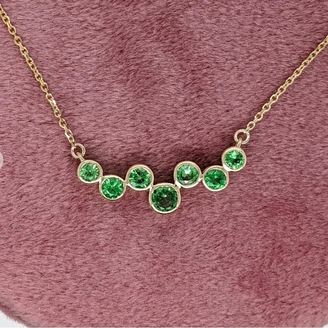 Natural Tsavorite Garnet Pendant Necklace in Solid 14K Yellow Gold For Sale 1