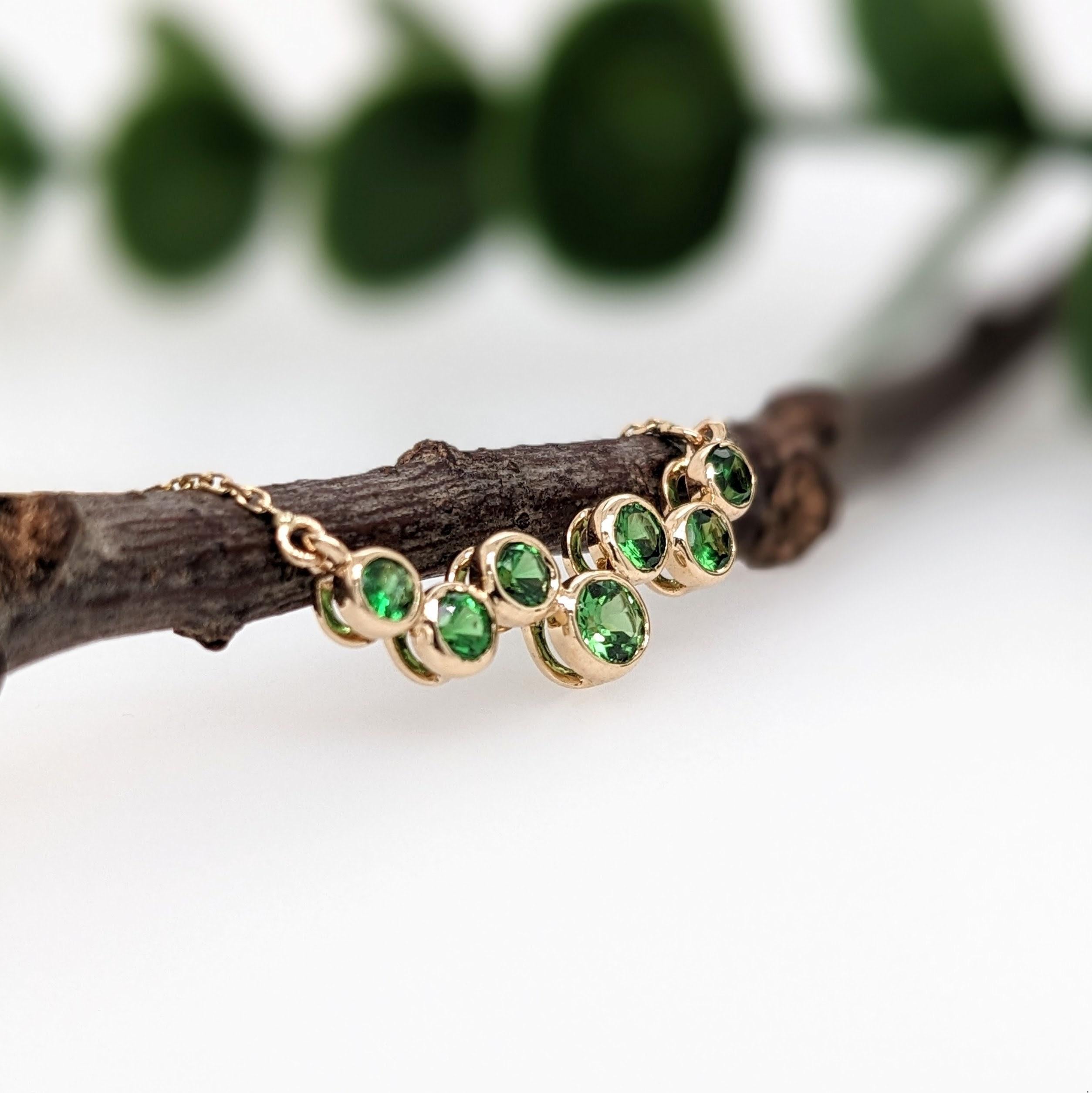Natural Tsavorite Garnet Pendant Necklace in Solid 14K Yellow Gold For Sale 2