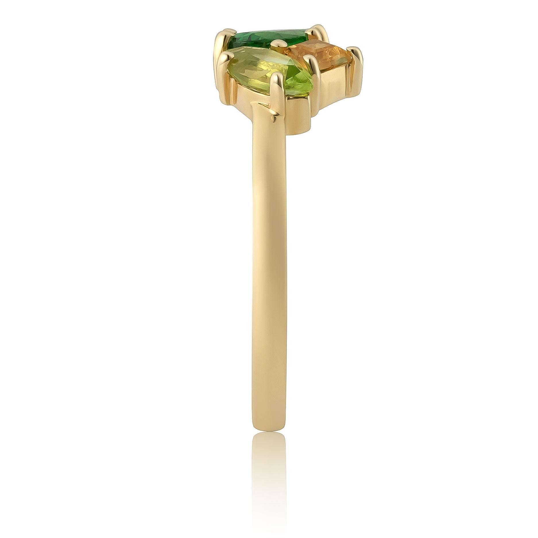 Natürlicher Tsavorit Granat, Peridot, Citrin & Dia 1,06 Karat TW in 14KYG Ring gefasst im Zustand „Neu“ im Angebot in Los Angeles, CA