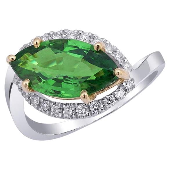 Natural Tsavorite Gemstone 3.18 carats set in 14K White Gold Ring with Diamonds