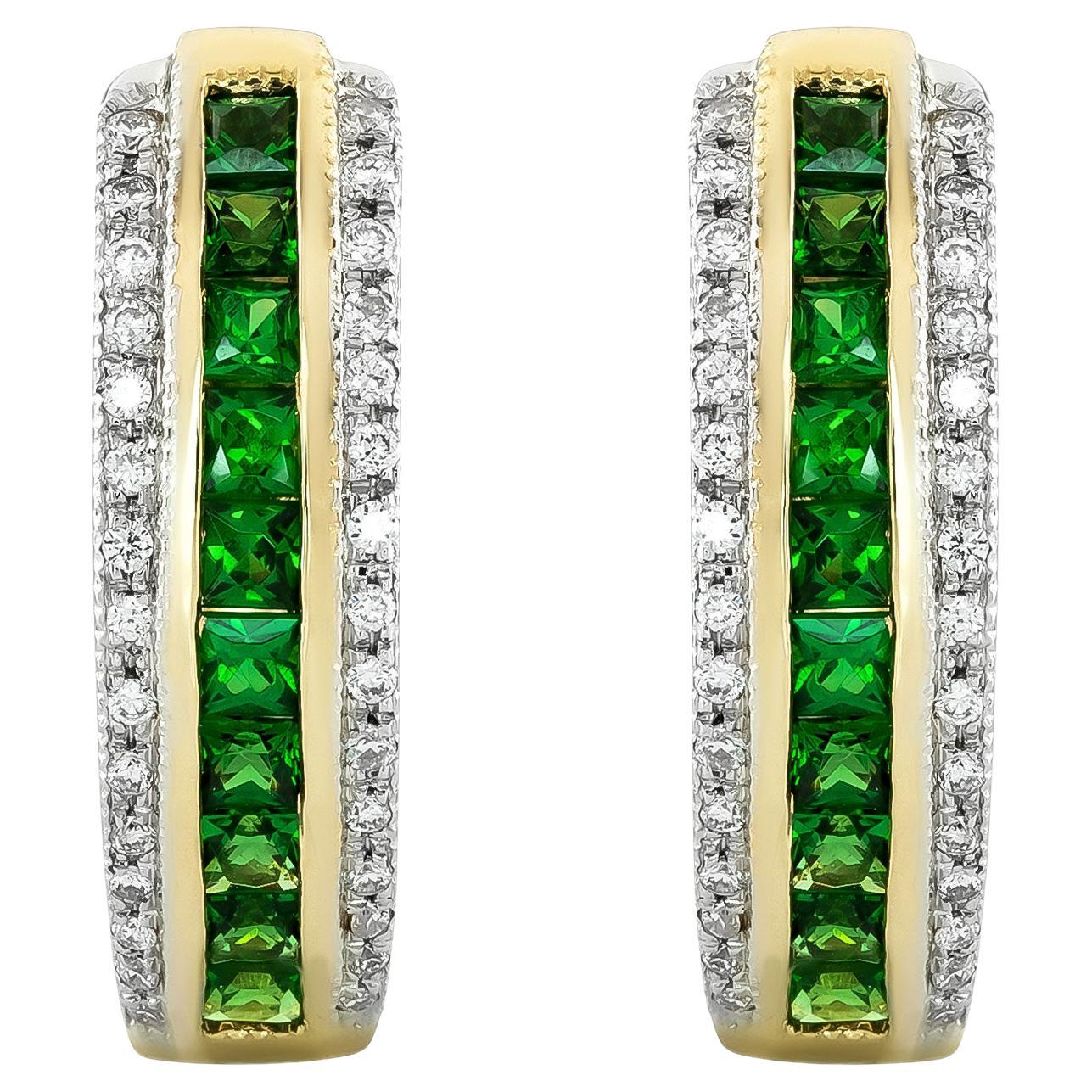 Natürliche Tsavorit-Edelsteine 0,54 Karat in 14K Gelbgold Ohrringen mit Diamanten