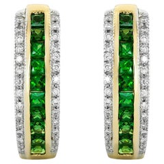 Natürliche Tsavorit-Edelsteine 0,54 Karat in 14K Gelbgold Ohrringen mit Diamanten