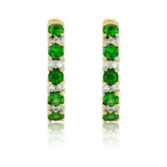 Natural Tsavorite Gemstones 0.93 carats in 14K Yellow Gold Earrings w Diamonds