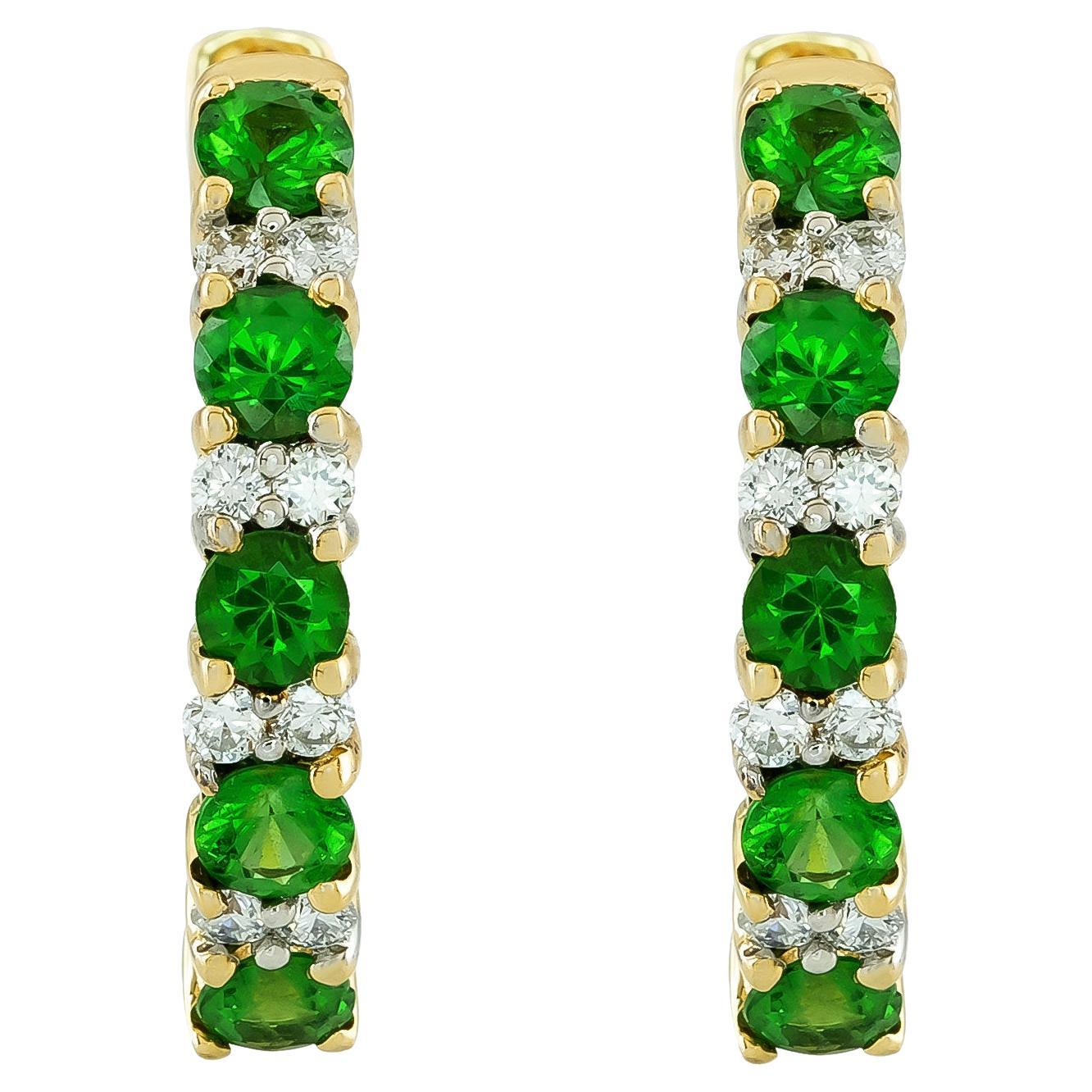 Natural Tsavorite Gemstones 0.93 carats in 14K Yellow Gold Earrings w Diamonds