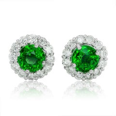 Natural Tsavorite Gemstones 1.55 carats in 14K White Gold Earrings with Diamonds