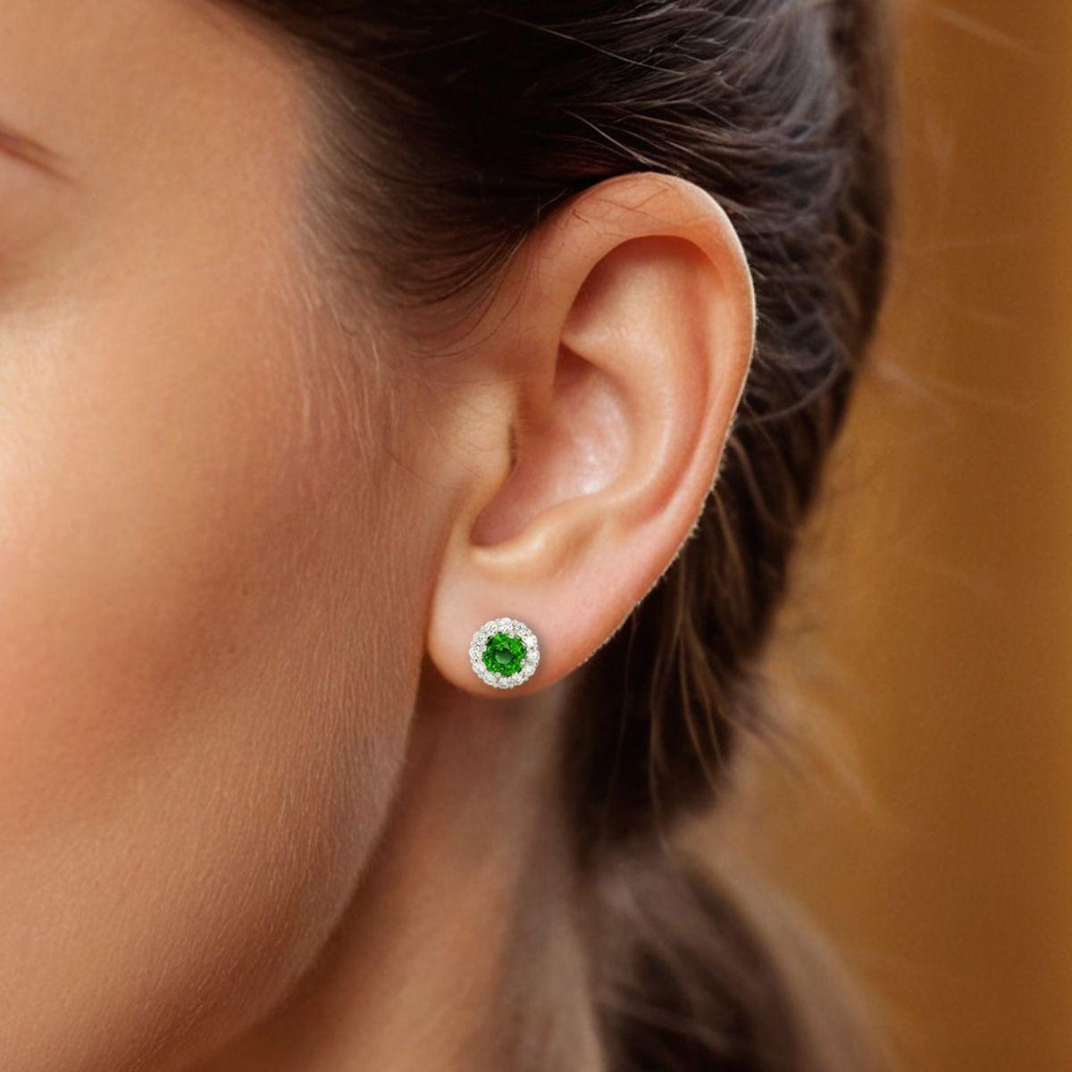 Mixed Cut Natural Tsavorite Gemstones 1.55 carats in 14K White Gold Earrings with Diamonds For Sale
