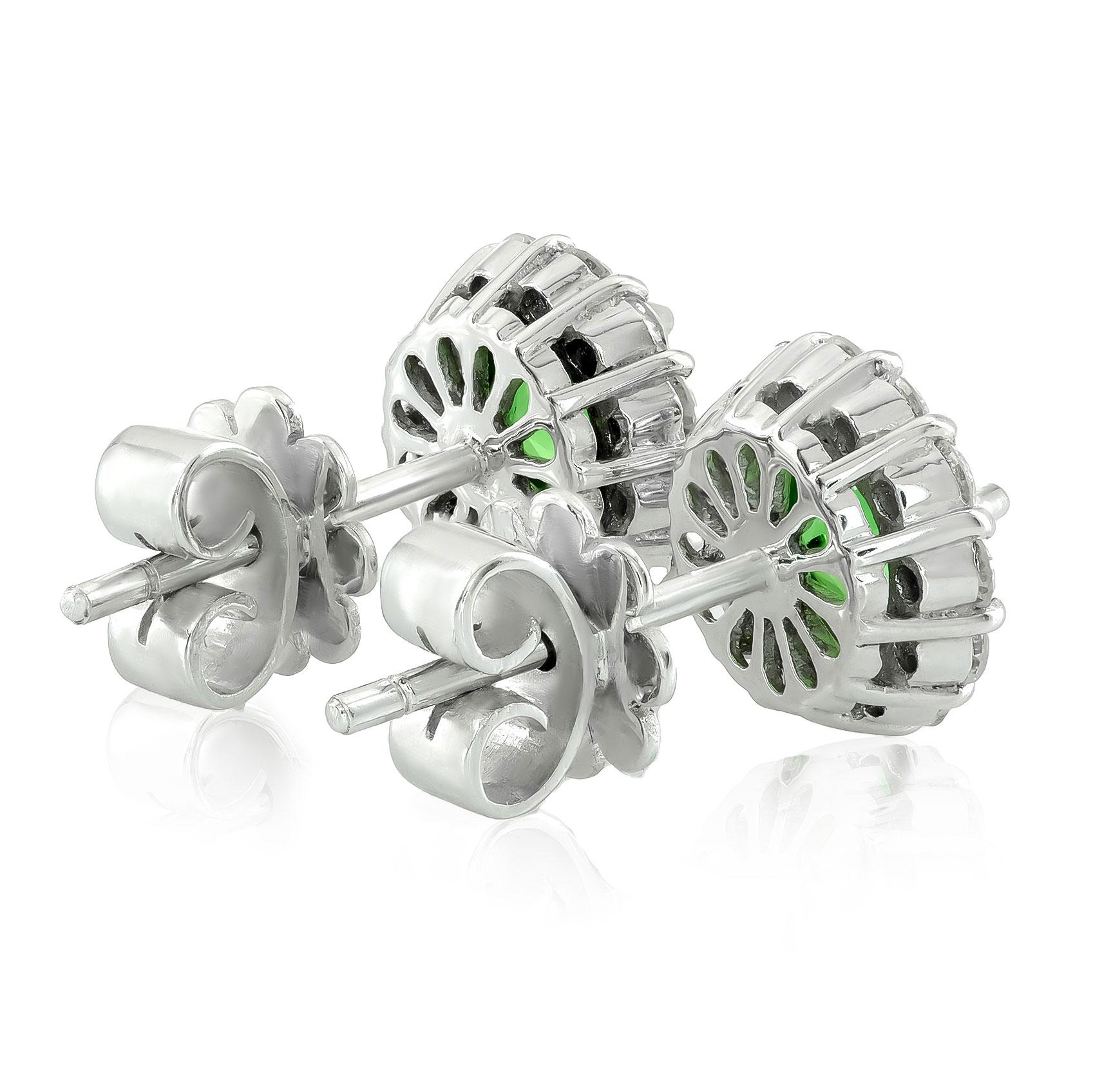 Women's Natural Tsavorite Gemstones 1.55 carats in 14K White Gold Earrings with Diamonds For Sale