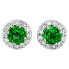 Natural Tsavorite Gemstones 1.55 carats in 14K White Gold Earrings with Diamonds