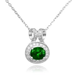 Natürlicher Tsavorit Stein 0,82 Karat gefasst in 14K Weißgold Anhänger mit Diamanten