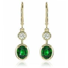Natural Tsavorite Stone 3.52 carats in 18K Yellow Gold Earrings w Dia/GIA Report