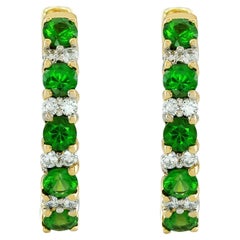 Natural Tsavorite Stones 0.93 carats in 14K Yellow Gold Earrings with Diamonds