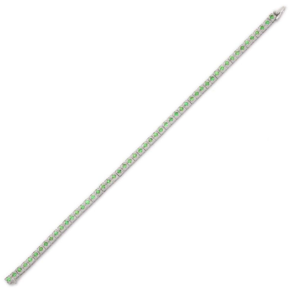 Natural Tsavorite Tennis Bracelet Studded in 18kt Solid White Gold For Sale 1