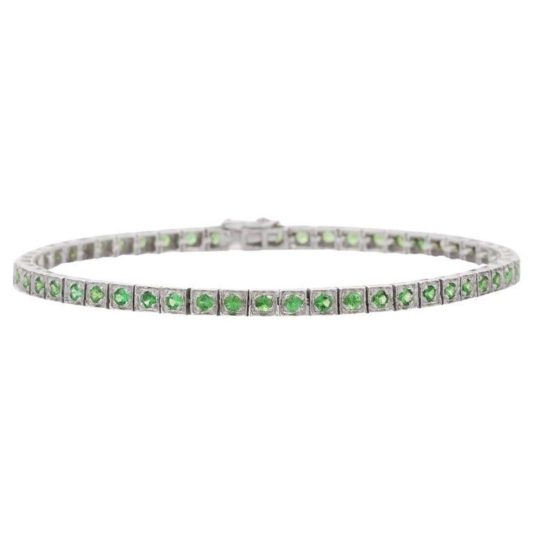 Natürliches Tsavorit-Tennisarmband aus 18 Karat massivem Weißgold, Nieten 2