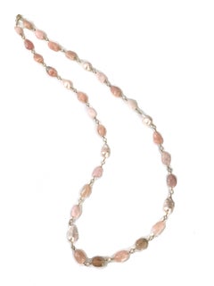 Natural Tumbled Morganite and Baroque Pearl Necklace