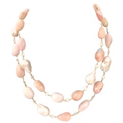 Natural Tumbled Morganite and Baroque Pearl Necklace