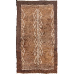Natural Turkish Tulu Carpet with Vertical Tribal Design in Shades of Brown