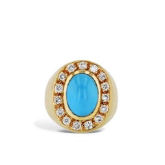 Natural Turquois Cabochon Yellow Estate Signet Ring