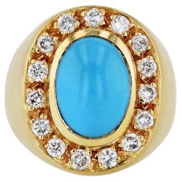Natural Turquois Cabochon Yellow Estate Signet Ring