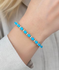 Natural Turquoise 10.10cts & Diamond 0.57cts Bracelet in 14K Gold