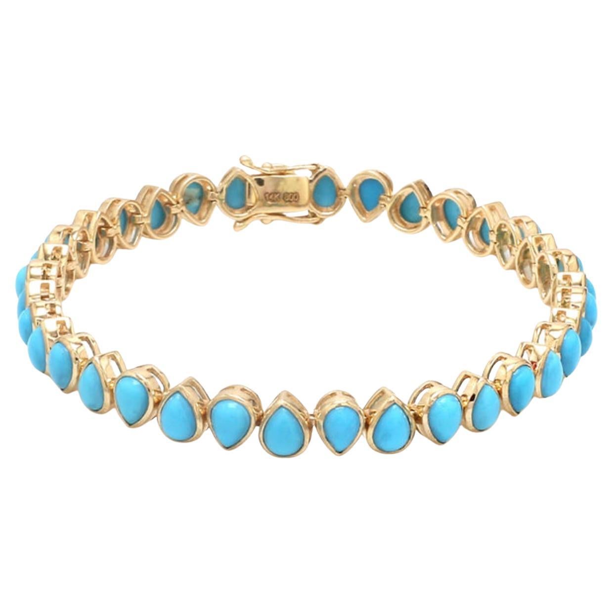 Pulsera de Turquesa Natural 10,16cts en Oro de 14K
