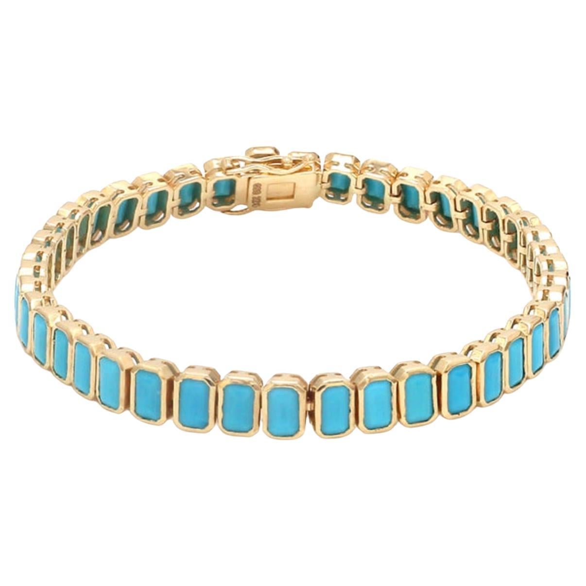 Pulsera de Turquesa Natural 10,42cts en Oro de 14K