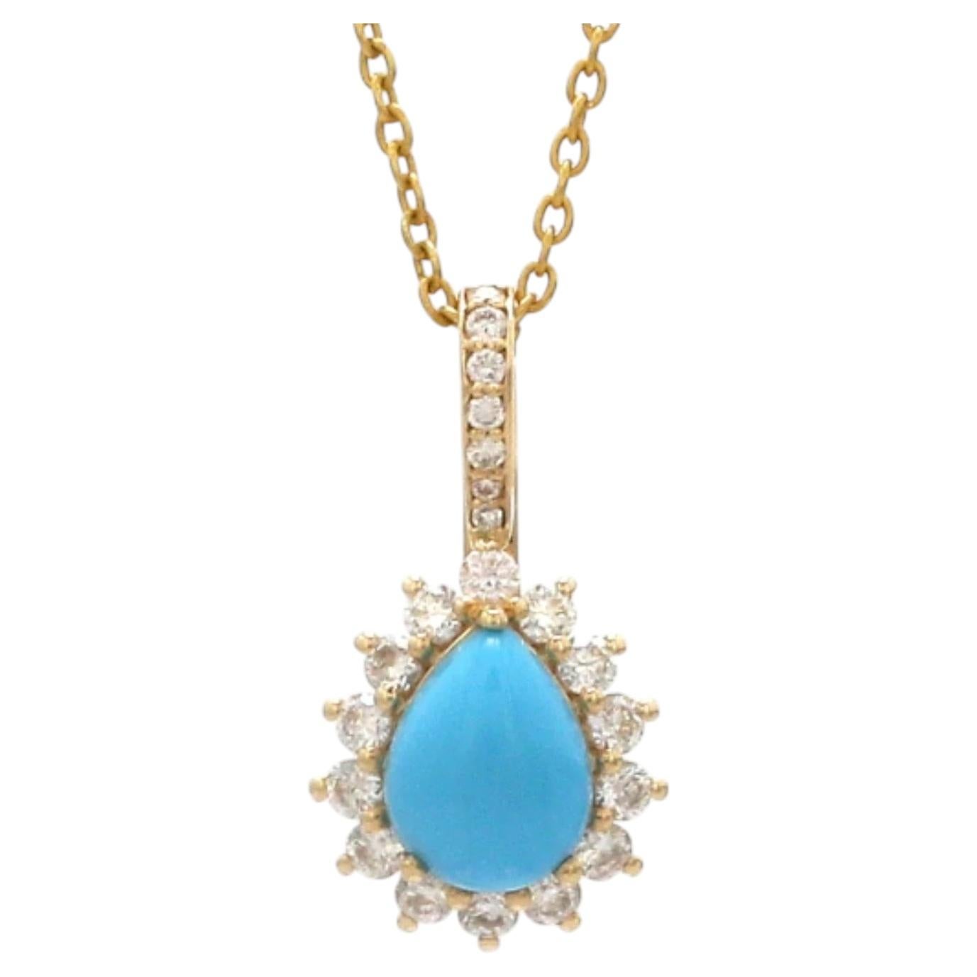Natural Turquoise 1.09cts & Diamond 0.38cts Pendant in 14k Gold
