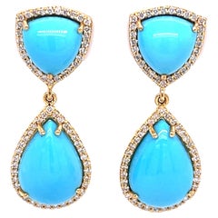 Natural Turquoise '13.62ctw' and Diamond Drop Earrings Yellow Gold